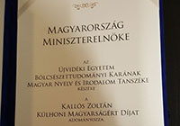 ЗНАЧАЈНО ПРИЗНАЊЕ МАЂАРСКЕ ДОДЕЉЕНО ОДСЕКУ ЗА ХУНГАРОЛОГИЈУ ФИЛОЗОФСКОГ ФАКУЛТЕТА УНИВЕРЗИТЕТА У НОВОМ САДУ